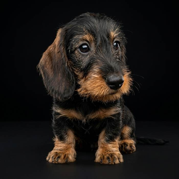 Chiot Teckel nain poil dur, portée Tomate × Rocky